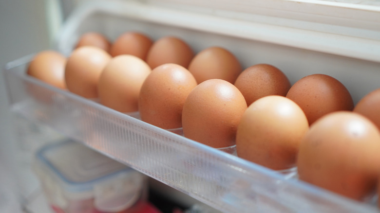 brown eggs in refrigerator