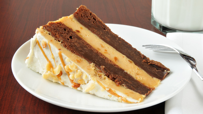 slice of peanut butter cake with chocolate