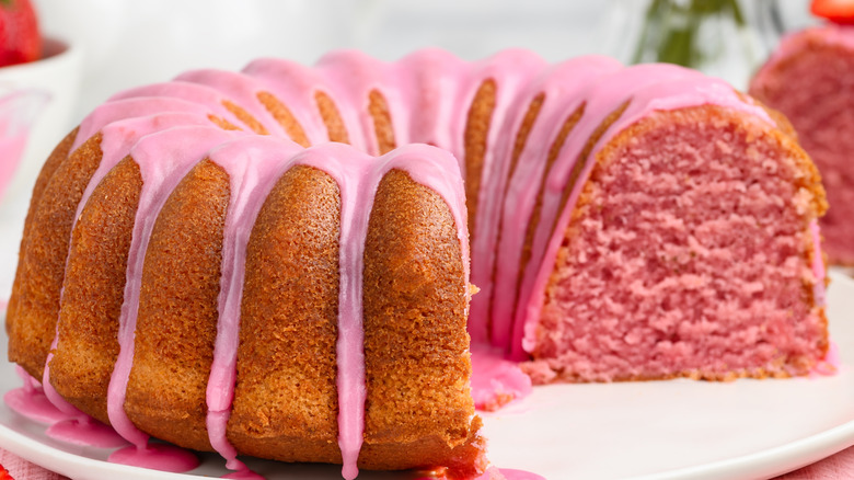 Closeup of strawberry ring cake