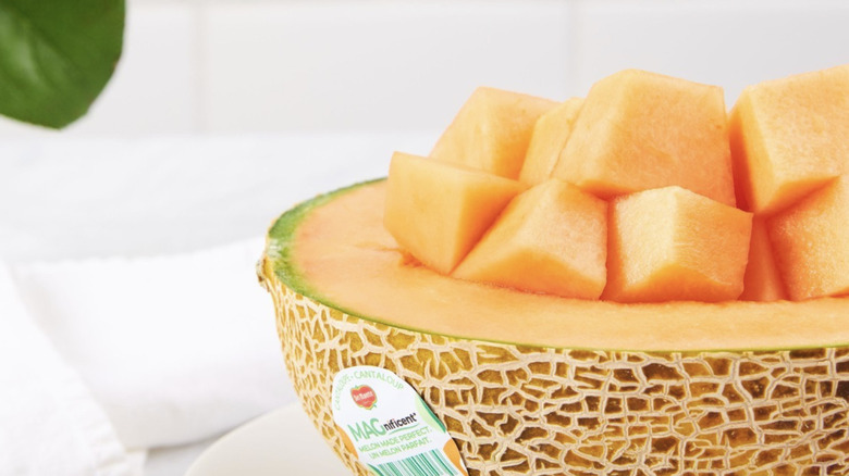 Cantaloupe fruit bowl with cut melon inside