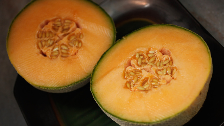 Cantaloupe sliced in half