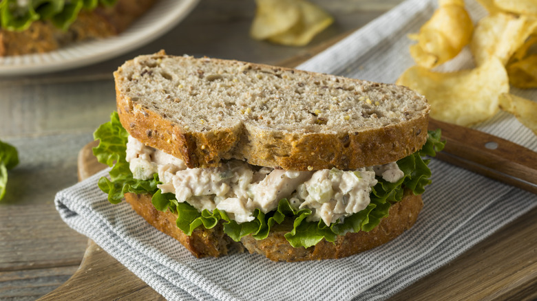 Chicken salad sandwich with chips