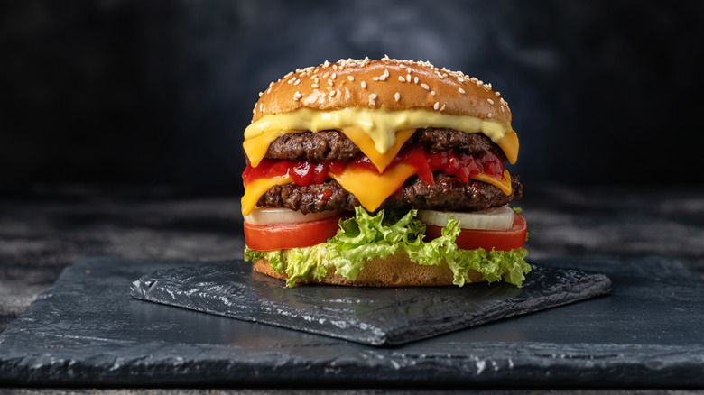 Burger on a black background