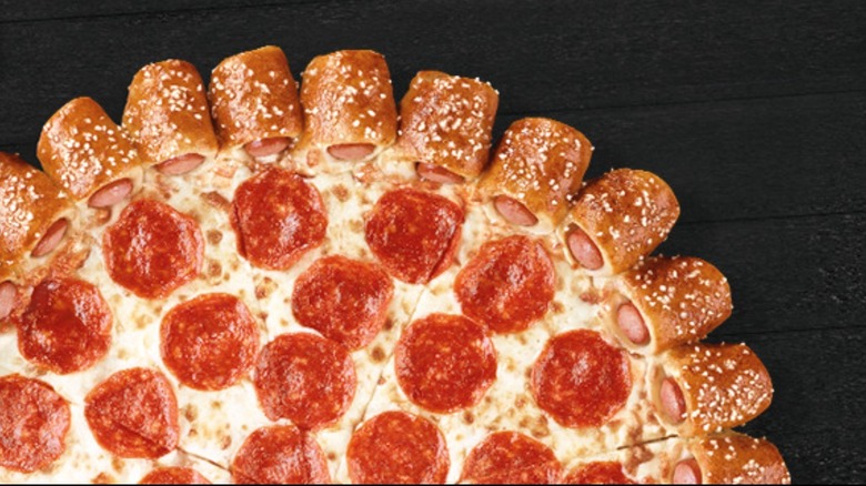 Hot dog stuffed pizza crust
