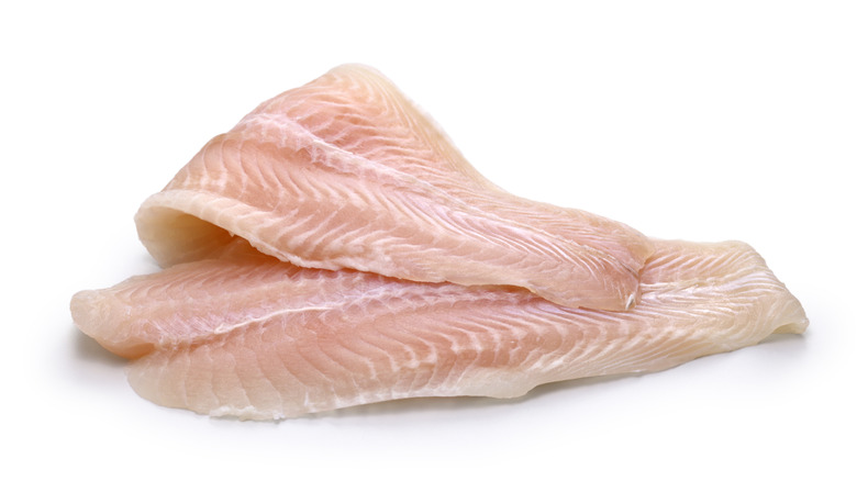 Two cuts of basa fillets against a white background
