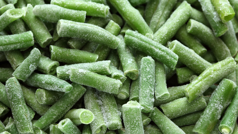 Close up of frozen green beans