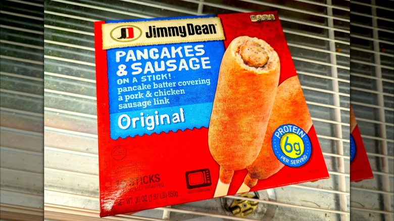 Red box of Jimmy Dean pancake wrapped sausages