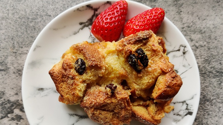 bread pudding on plate