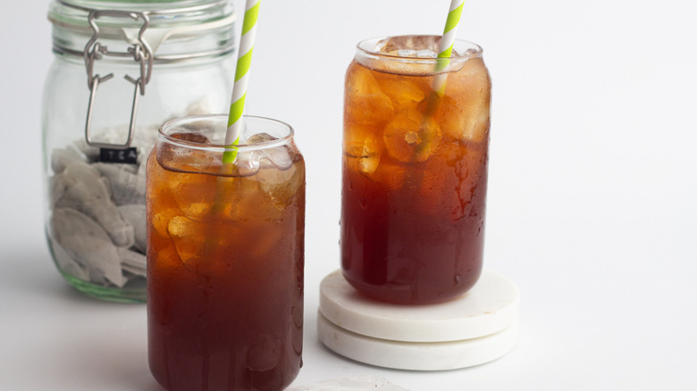 Iced tea with striped straws