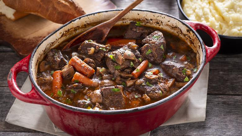 Beef stew in pot 