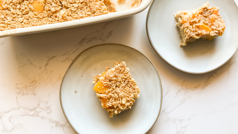Baked oatmeal with canned peaches