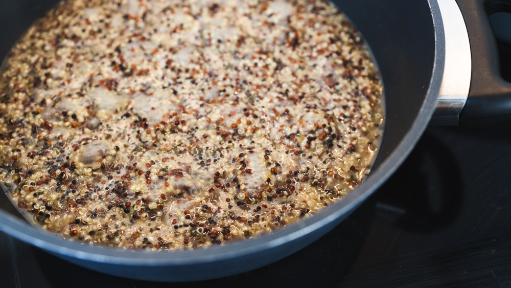 Quinoa cooking on stove