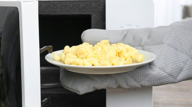 pasta going into microwave