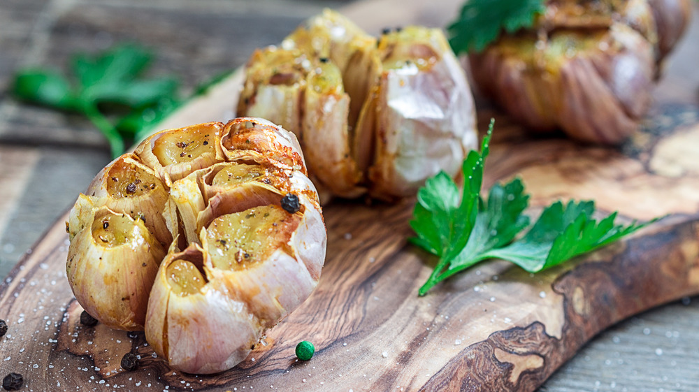 Heads of roasted garlic