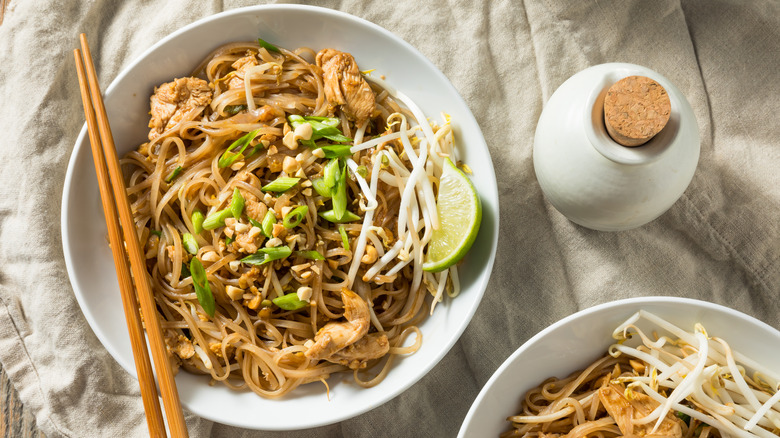 pad Thai in white bowls