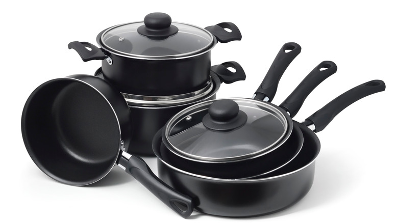 Set of nonstick pans, pots, and lids