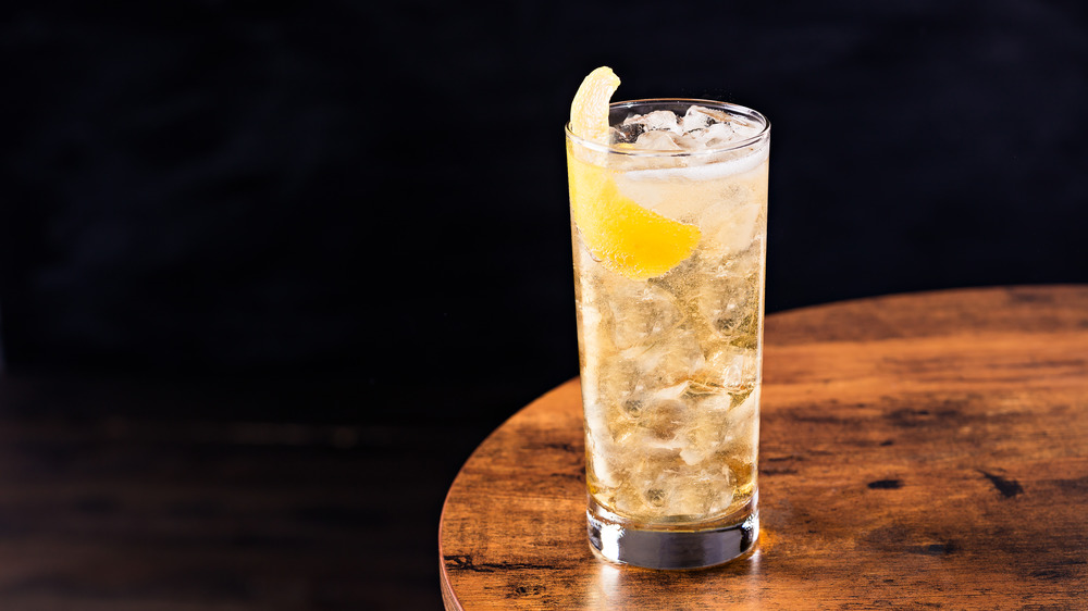 Whiskey highball on a wooden table