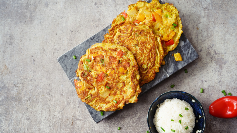 Egg foo young and jasmine rice