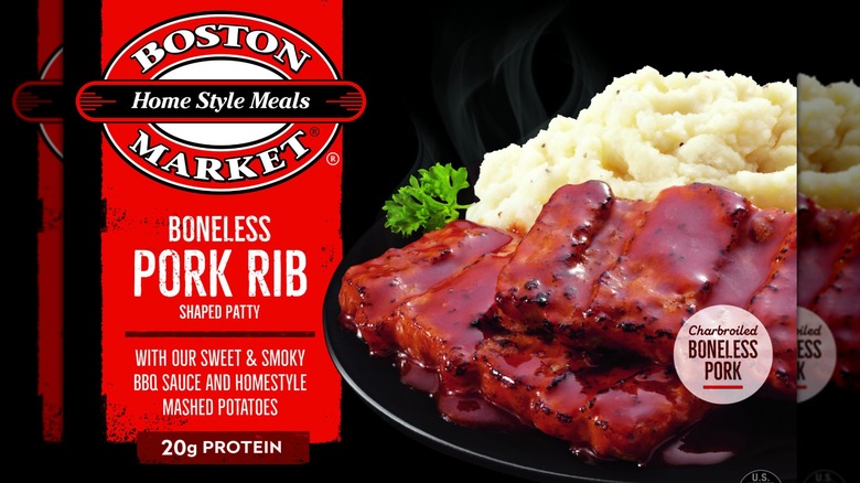 Boston Market Boneless Pork Rib Shaped Patty with BBQ Sauce and Mashed Potato