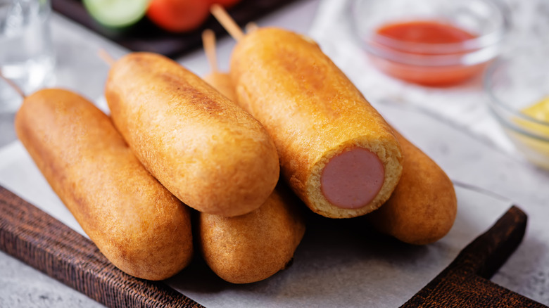 pile of corn dogs