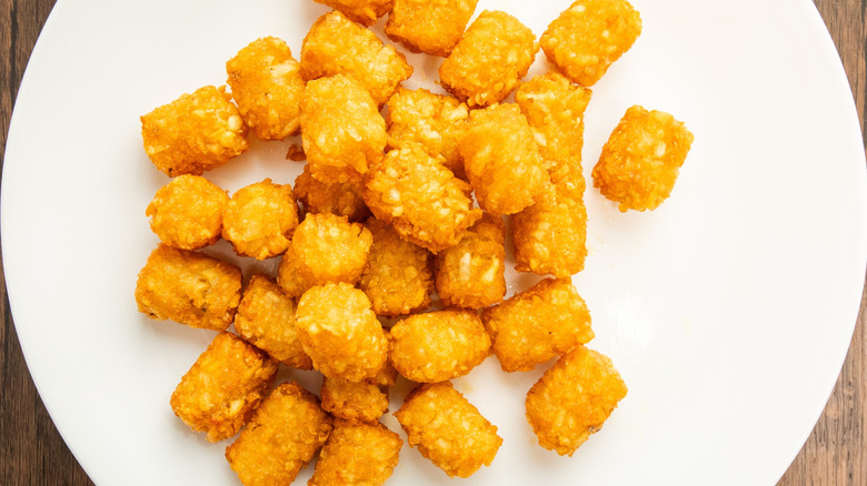 Tater tots on white plate