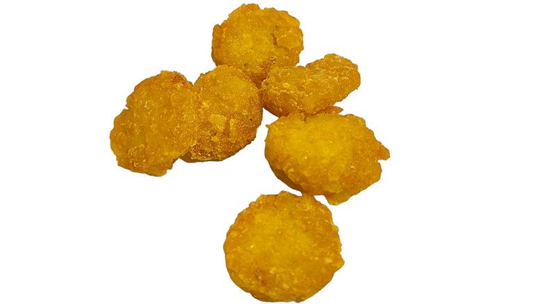Round tater tots on white background