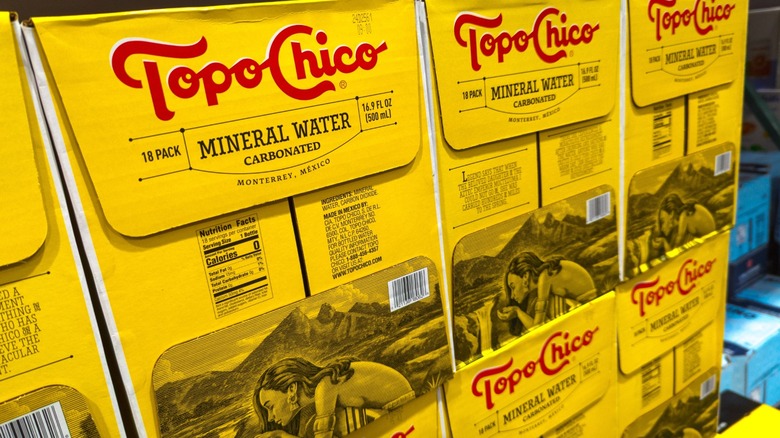 Boxes of Topo Chico Mineral Water at Costco