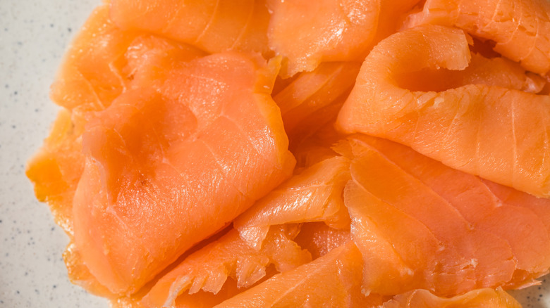 close-up of smoked salmon