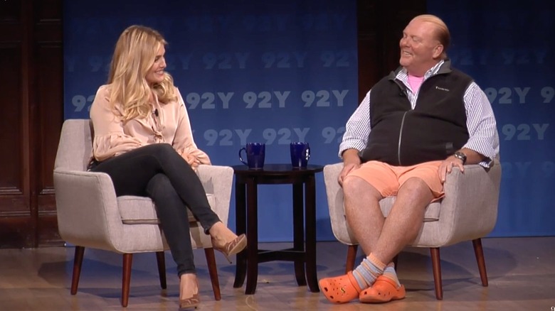 Daphne Oz onstage with Mario Batali onstage in 92Y