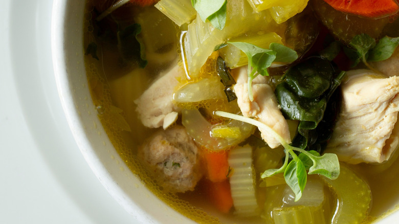 Soup with meatballs and chicken