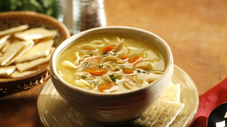 Bowl of chicken noodle soup