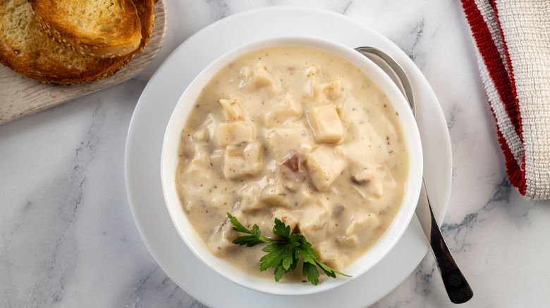 Bowl of chicken dumpling soup