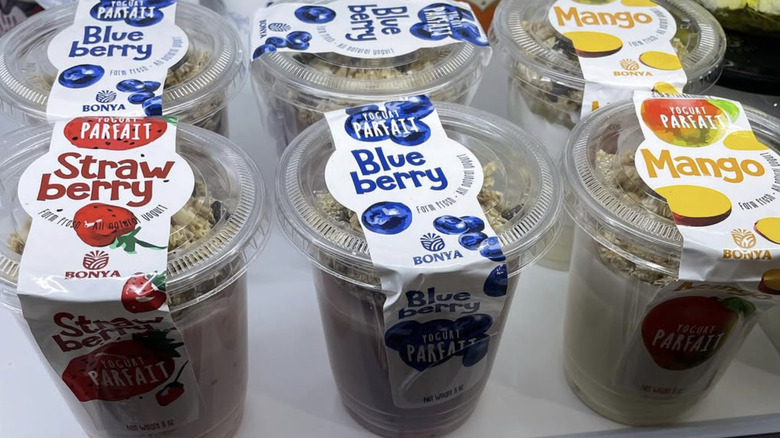 Bonya fruit flavored yogurt parfaits in refrigerator