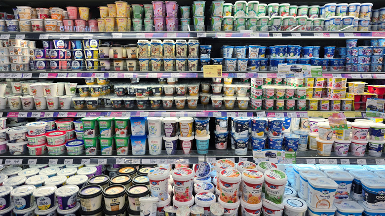 Yogurt section of grocery store