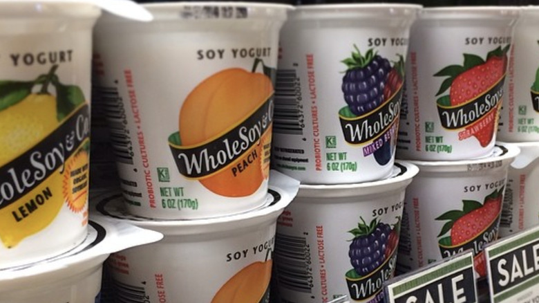 Closeup of WholeSoy yogurt cups