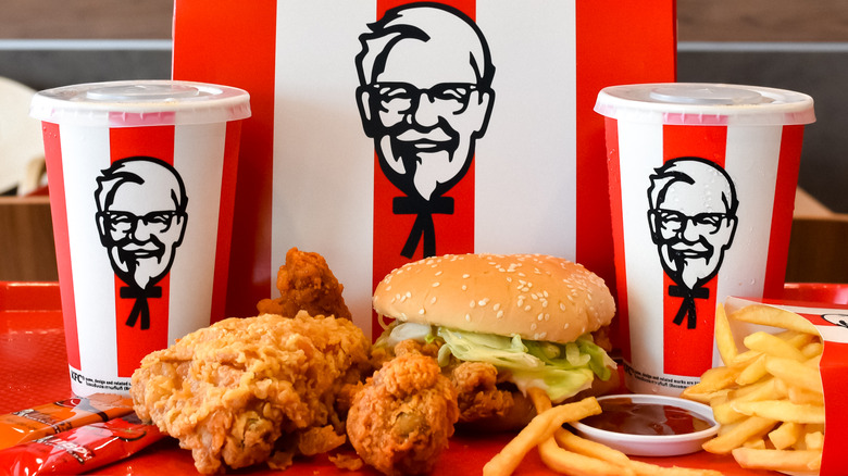 KFC chicken, burger, and fries