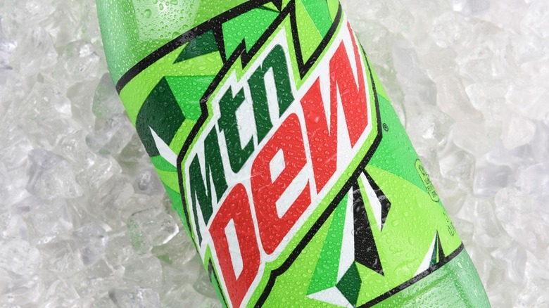 Mountain Dew bottle on ice