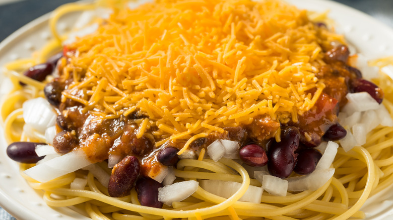 Cincinnati chili with shredded cheese