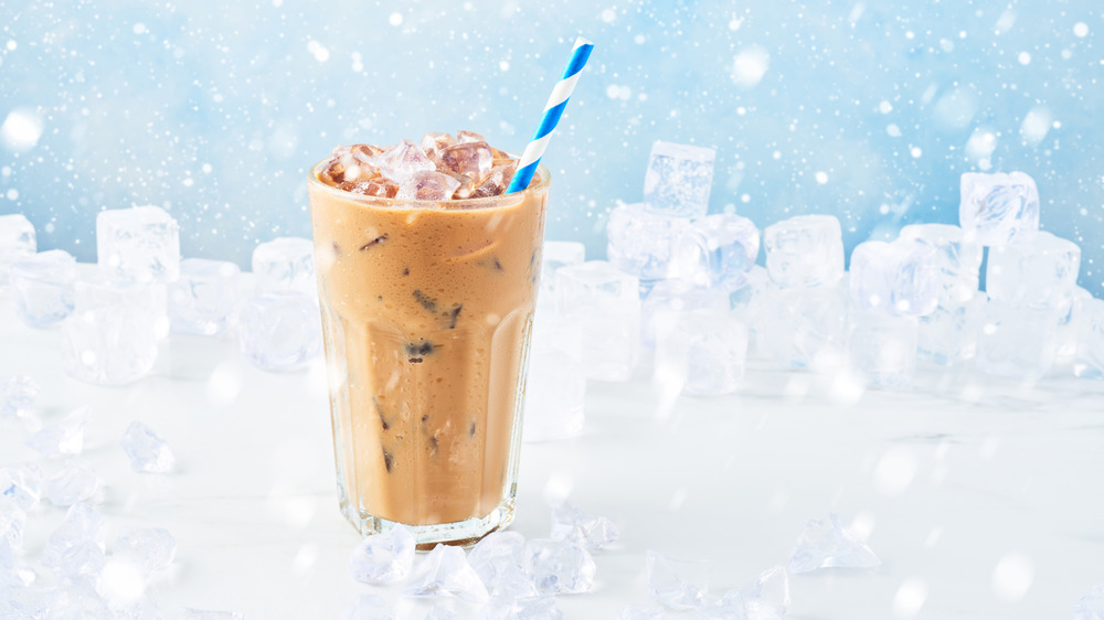 Iced coffee in snow and ice