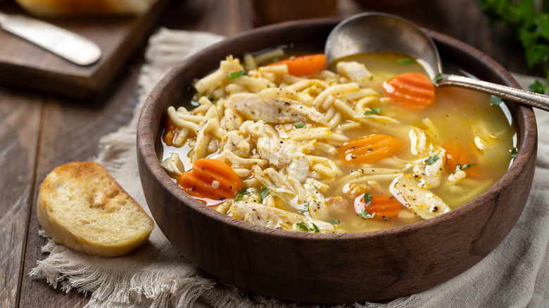 Bowl of chicken noodle soup