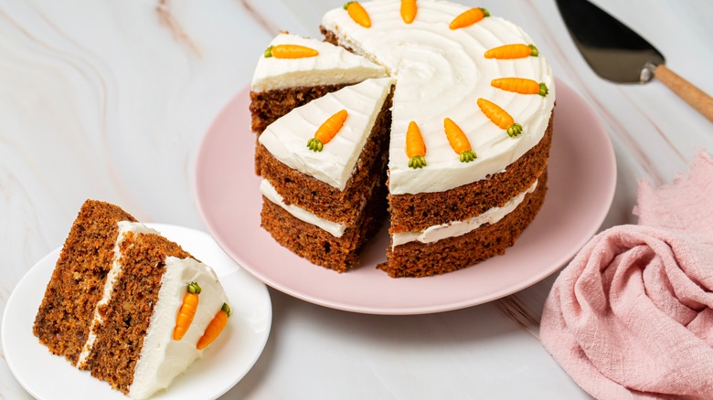 sliced layered carrot cake