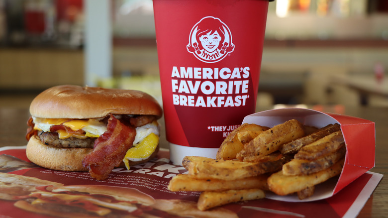 A burger, fries, and coffee from Wendy's