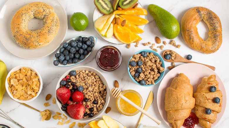 A diverse array of breakfast foods