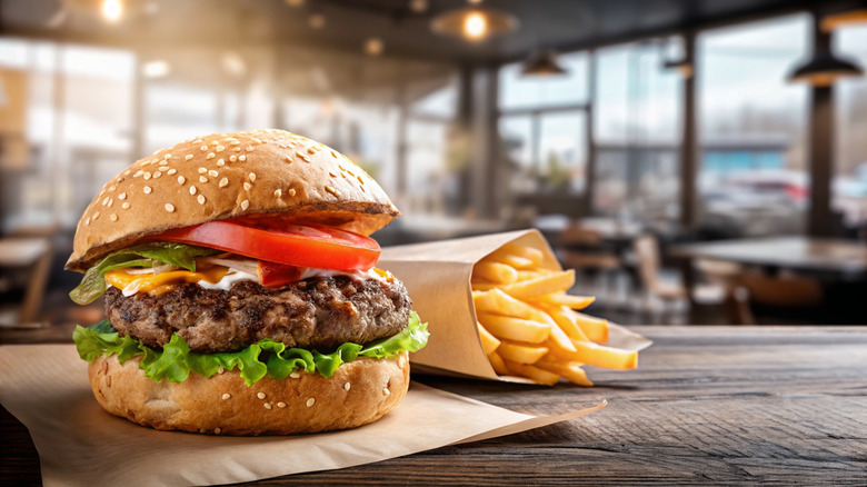 restaurant burger and fries