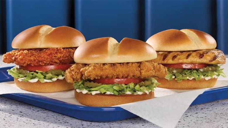 Culver's grilled and spicy chicken sandwiches on a tray