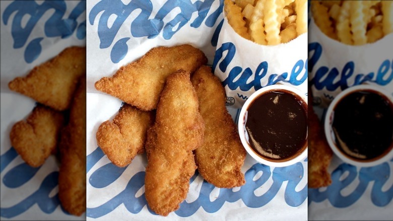 Four chicken tenders, dipping sauce, and fries from Culver's