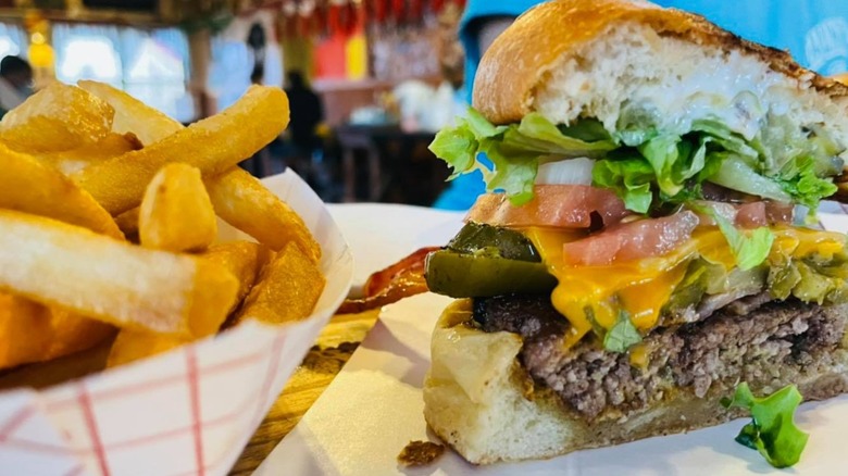 Hamburger with fries