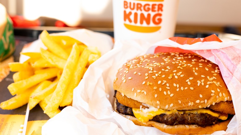 Burger King burger, fries, and drink