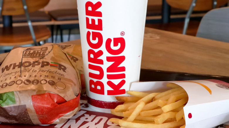 Burger King drink, Whopper, and fries