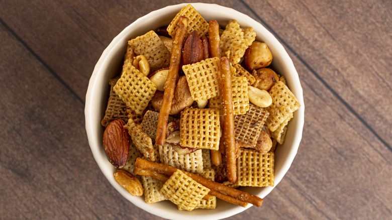 Chex Mix in a bowl